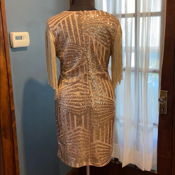 *SOLD* Sequined, fringe, gold party dress 2X - Picture 6 of 8